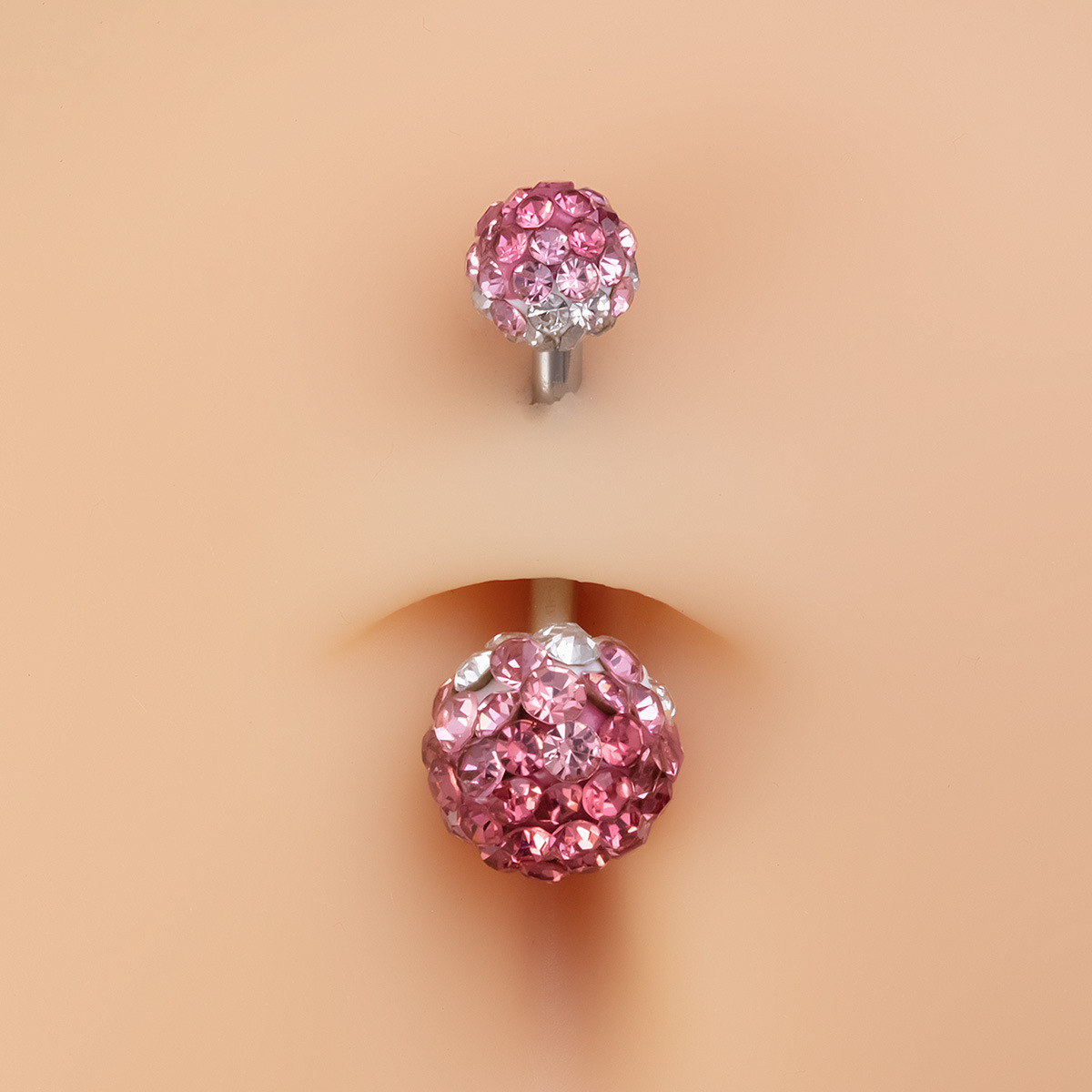 Belly Button Ring With Full Diamond Heart And Soft Clay Ball_voghion.com