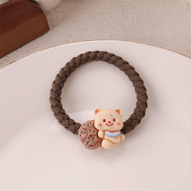 Caricatura encantadora crema oso anillo de cabello de alta elasticidad engrosado oso correa de cabello cuerda de cabello de cola de caballo accesorios para el cabello