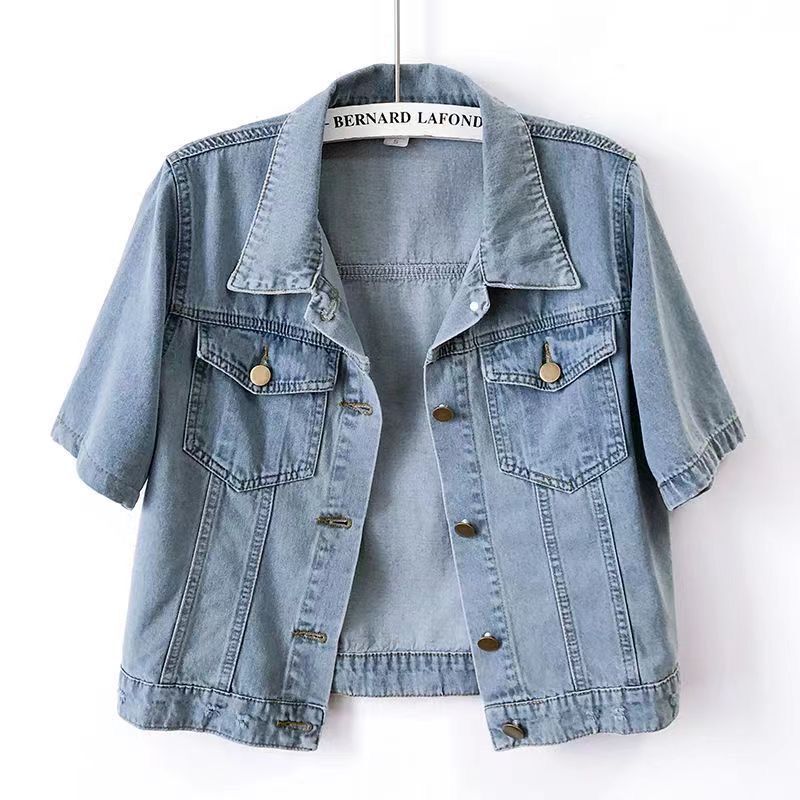 Versatile Casual Outerwear Light-Colored Denim Jacket for Women 2026 Summer New Plus-Size Short-Sleeve Denim Shirt Thin Summer Style
