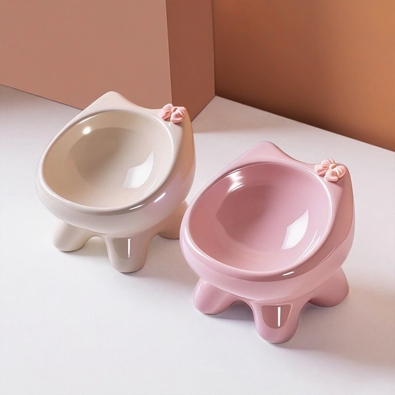 Ceramic Cat Bowl With Neck Support Slanted Mouth Design Pet Food And Water Bowl For Cats And Dogs Cute Basin_voghion.com