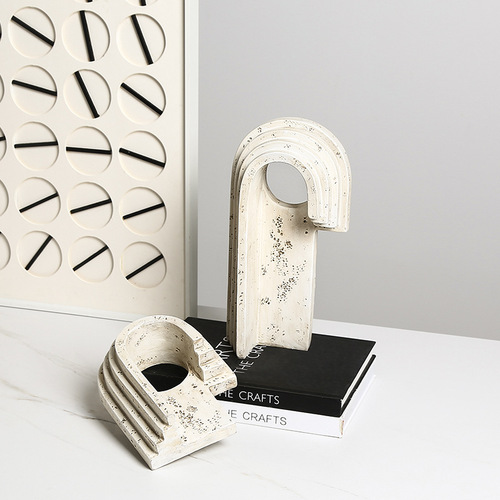 Chic minimalist retro stone texture arched round hole resin decorative piece for hotel entrance bookshelf, unique and special craft decoration item