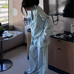 シンプルな波点唐老鴨パジャマ女性春秋新長袖ズボン日系アニメルームウェアセット