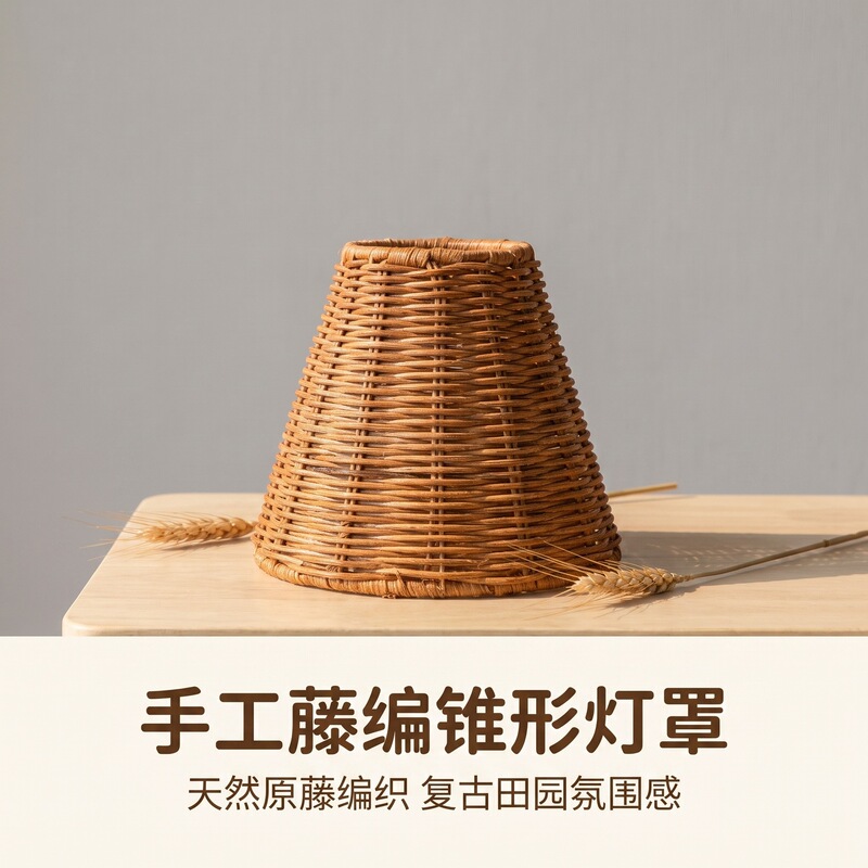 Handmade Woven Rattan Cone-Shaped Lampshade Handmade Woven Rattan Cone-Shaped Lampshade