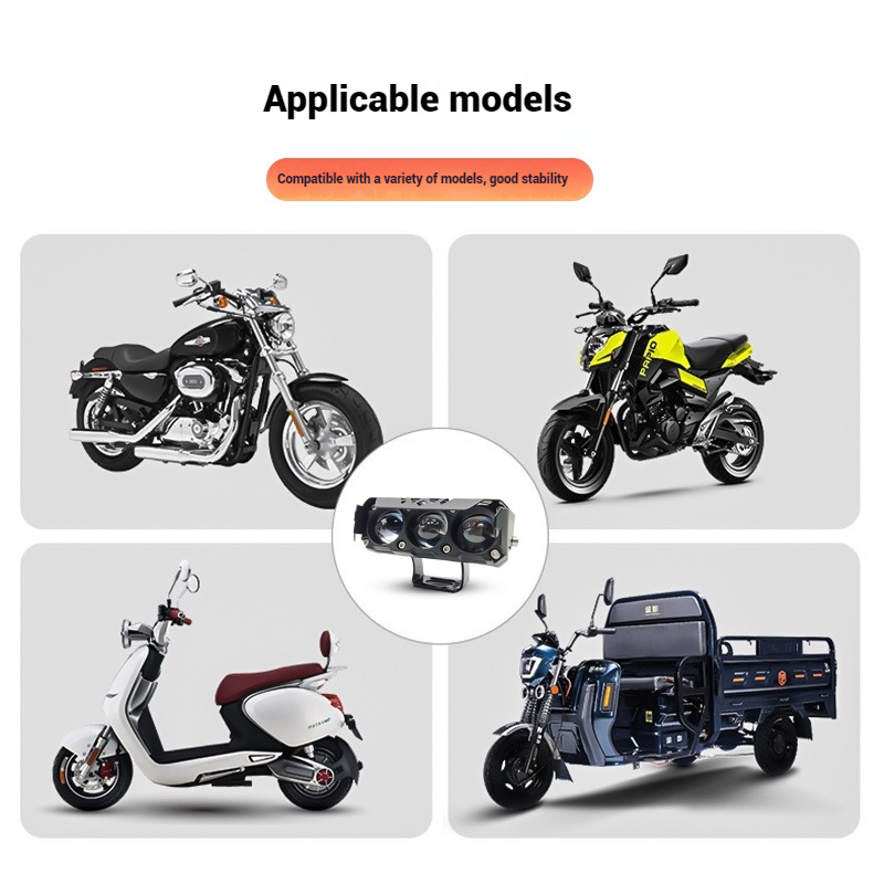 Fábrica de fuente de motocicleta tres lámparas LED pavimentación externa pequeña pistola de acero lente de luz ultra fuerte lámpara de coche eléctrico