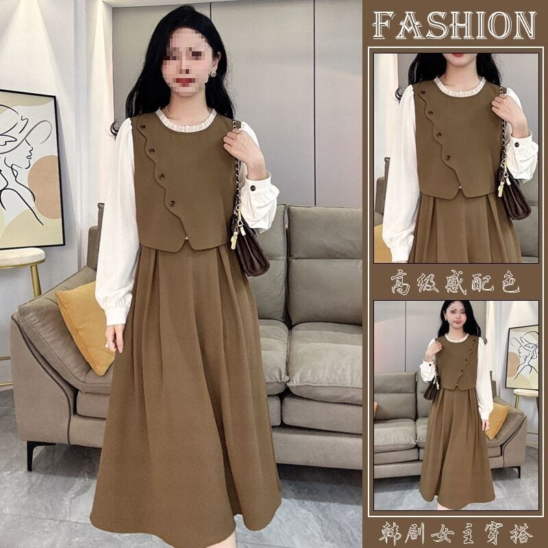 2026 Early Autumn New French-Style Patchwork Shirt and Vest Fake Two-Piece Dress for Women, Waist-Cinching, Slimming, and Figure-Flattering Mid-Length Dress 2026 Early Autumn New French-Style Patchwork Shirt and Vest Fake Two-Piece Dress for Women, Waist-Cinching, Slimming, and Figure-Flattering Mid-Length Dress
