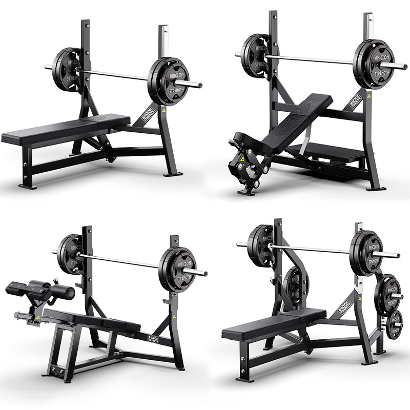 silla de empuje horizontal comercial en el gimnasio, estante de entrenamiento de empuje de pecho inclinado, cama de levantamiento de pesas multifuncional, silla de ejercicios de empuje horizontal interior