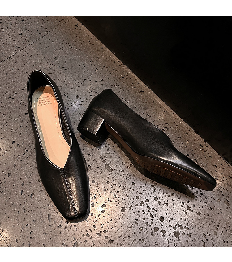 Giày nữ da bò gót vuông cổ V mũi nhọn, phong cách bà nội (granny shoes) đế thấp, đi làm hằng ngày — màu nâu chi tiết 16