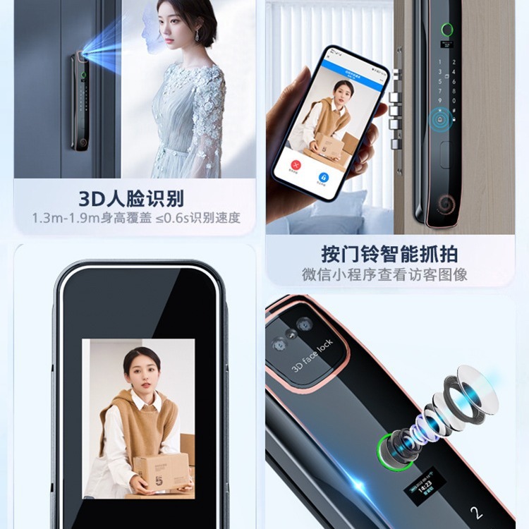 顔認識指紋ロック可視猫眼電子暗号ロック家庭用全自動入戸ドア知能ドアロック|undefined
