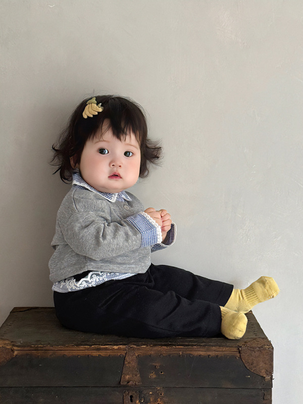 韩国童装2025秋装女童格子翻领假两件卫衣春季宝宝拼色花边直筒裤|undefined