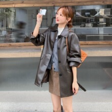 今年流行灰咖色PU皮西装外套女2025春秋新款小个子超好看皮衣