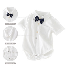 Korean Version Baby Summer Set Pure Cotton Pajamas for Boys, Gentleman's Bow Tie Clothing for Newborns, Full Moon Baby, Huggy Climbing Suit