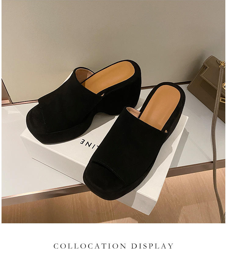 Dép sandal nữ đế xuồng da lộn gót siêu cao 11cm quai ngang hở mũi — Màu nâu, Màu đen chi tiết 25