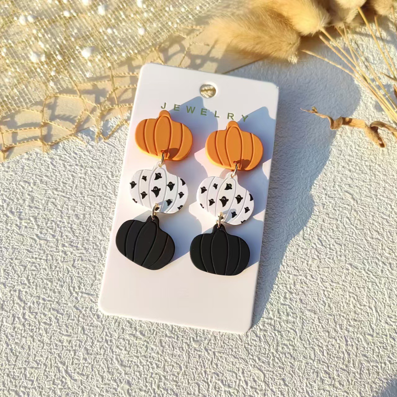 Steel needle Ear Needle Material 1 Pair Retro Pumpkin Cat Acrylic Women's Drop Earrings Earrings Ear Studs