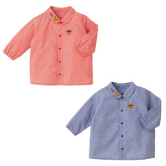 miki童裝 春秋新款兒童卡通小熊刺繡娃娃領格子長袖襯衣代發