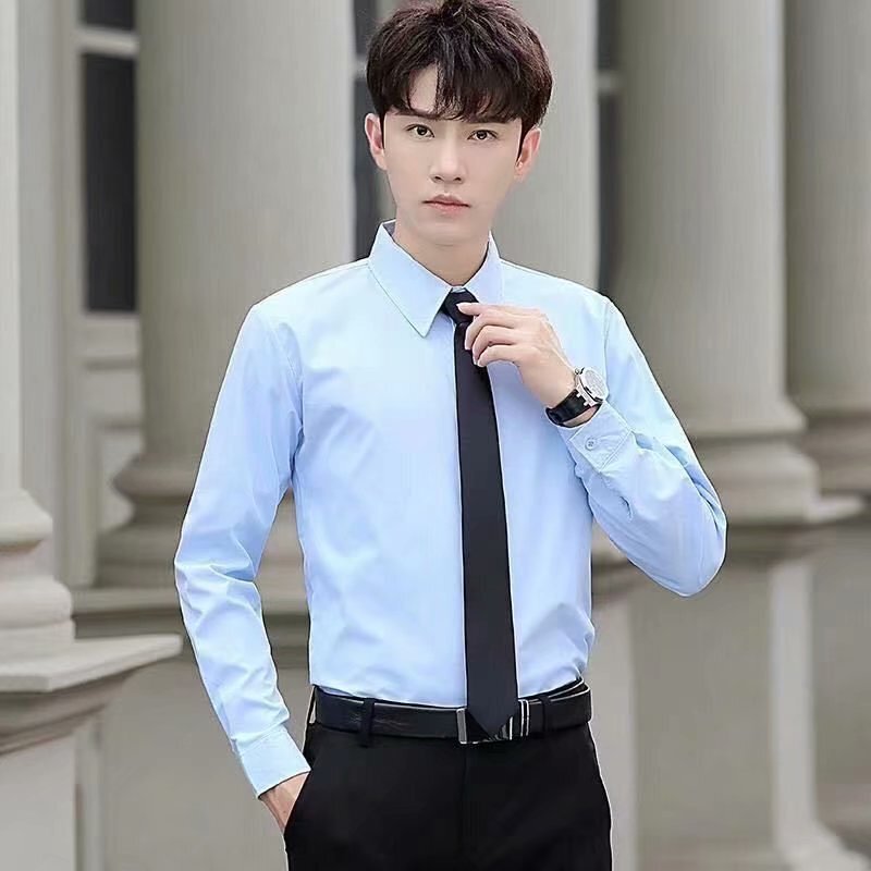 Spring and Summer Shirt Men's Long-sleeved Korean Style Slim-fit Youth College Style Shirt Men's Fashionable Handsome Solid Color Top