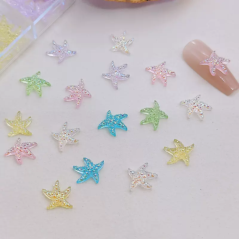 新款美甲饰品 极光幻彩五角海星狐狸头日系指甲贴立体DIY发夹配饰