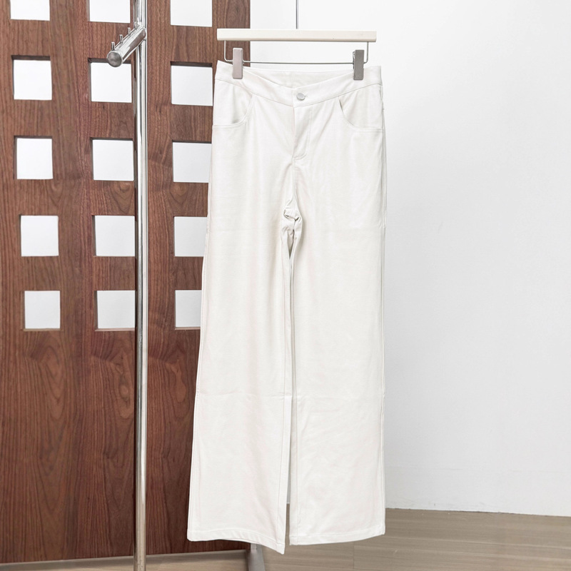 Niche Design Korean Style High-End Versatile White Textured Pu Leather Pants High-Waisted Straight Casual Pants for Women