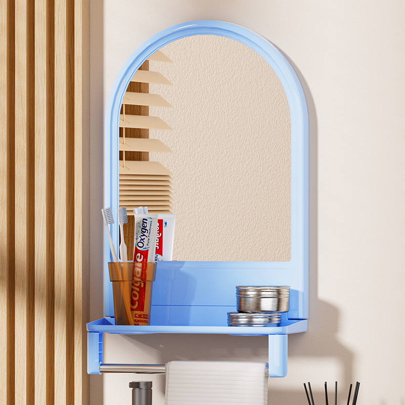 Cross-Border Punch-Free Hanging Makeup Mirror Bathroom Bedroom Bathroom Wash Storage Mirror Old-Fashioned Plastic Wall Mirror