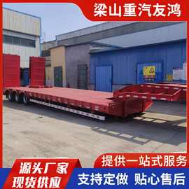 12米勾机板半挂车图片 11米三桥挖掘机运输半挂车 出口多轴机械板