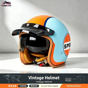 Vintage 3/4 motosiklet dəbilqəsi, daxili vizorlu, 3C.