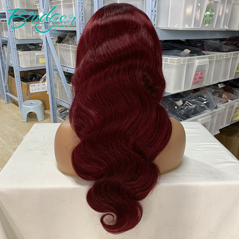 13*4 Lace Hoofddeksel Menselijk Haar Kleur Diep 99J Menselijk Haar kant frontale pruiken_voghion.com