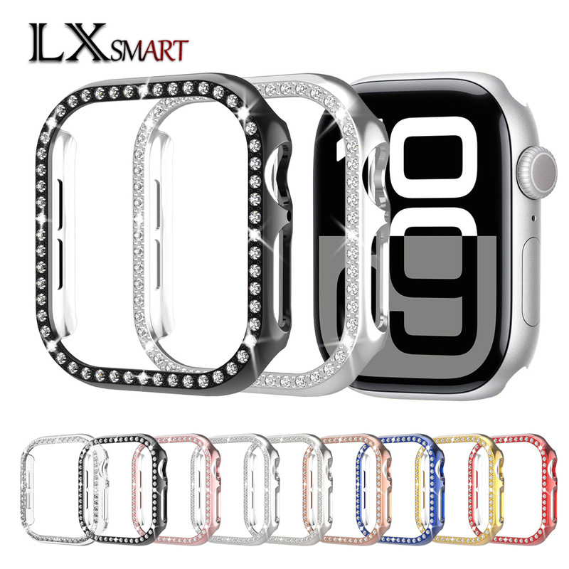 Suitable for Apple S12 Single Diamond Watch Case, Apple Watch Diamond-Encrusted Hollow Protective Case 42/46mm with Diamond Border