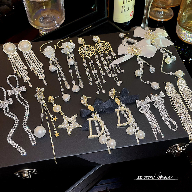 S925 Silver Needle Elegant Tassel Earrings Advanced Simple Face Skinny Joker Earrings Korean New Fashion Earrings Wholesale