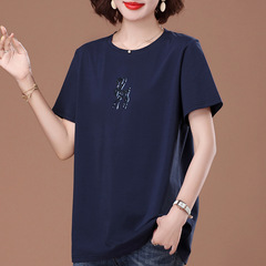 ファットmm特大サイズの女性の母親の夏服純綿半袖tシャツ女性の2025新しいスタイルカジュアルハイエンドトップ