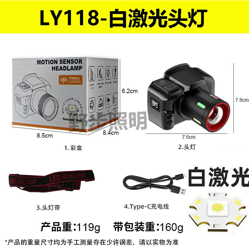 跨境头戴式荧光头灯智能感应数显充电工作矿灯家用户外夜钓鱼头灯|undefined