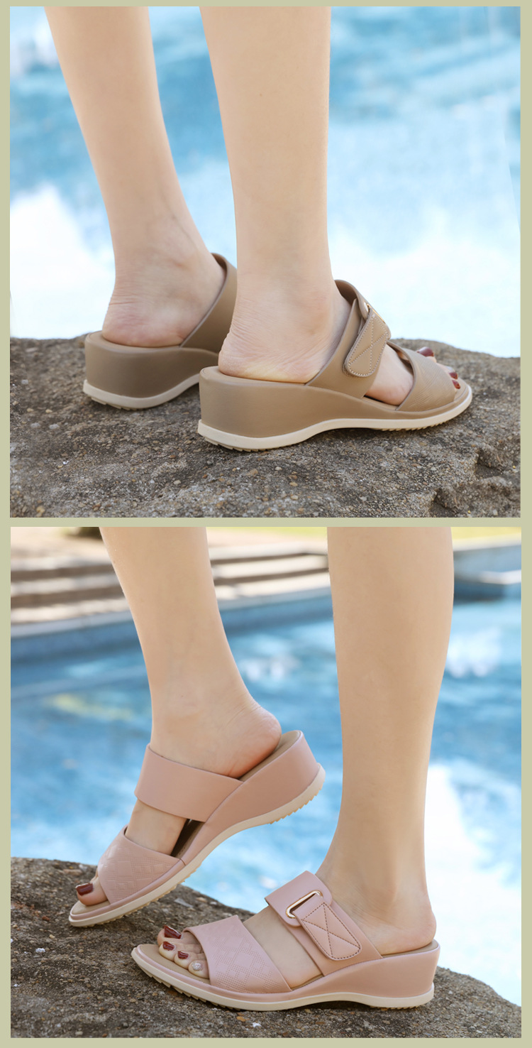 Dép sandal nữ xỏ ngón quai khóa mùa hè phong cách Âu Mỹ, đế bệt thoải mái — Màu đen, Màu hồng, Màu kaki chi tiết 7