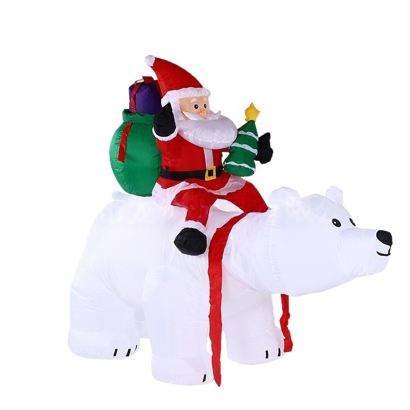 Santa Claus inflable de 2.1 metros montado en un oso polar con luces LED, modelo inflable para decoración de jardín exterior.