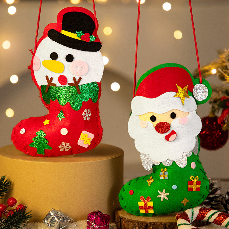 Juguetes de Navidad para niños hechos a mano DIY paquetes de materiales de medias de Navidad decoraciones de jardín de infantes