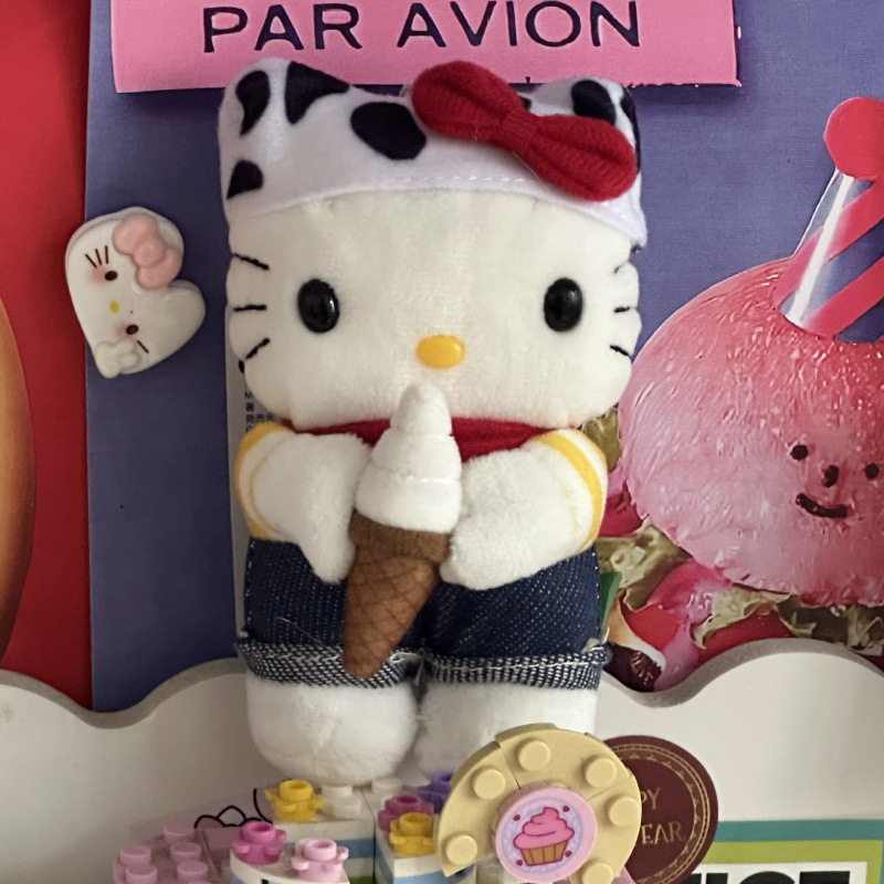 黑色草帽kitty帽宝宝挂件爱心扣公仔玩偶可爱赫本风挂饰钥匙扣|undefined