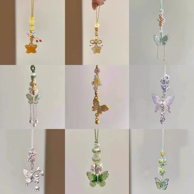 Gradient Butterfly Tassel Pendant New Chinese Style Retro Versatile Fashion Niche Hand-Woven Flower Mobile Phone Chain Pendant
