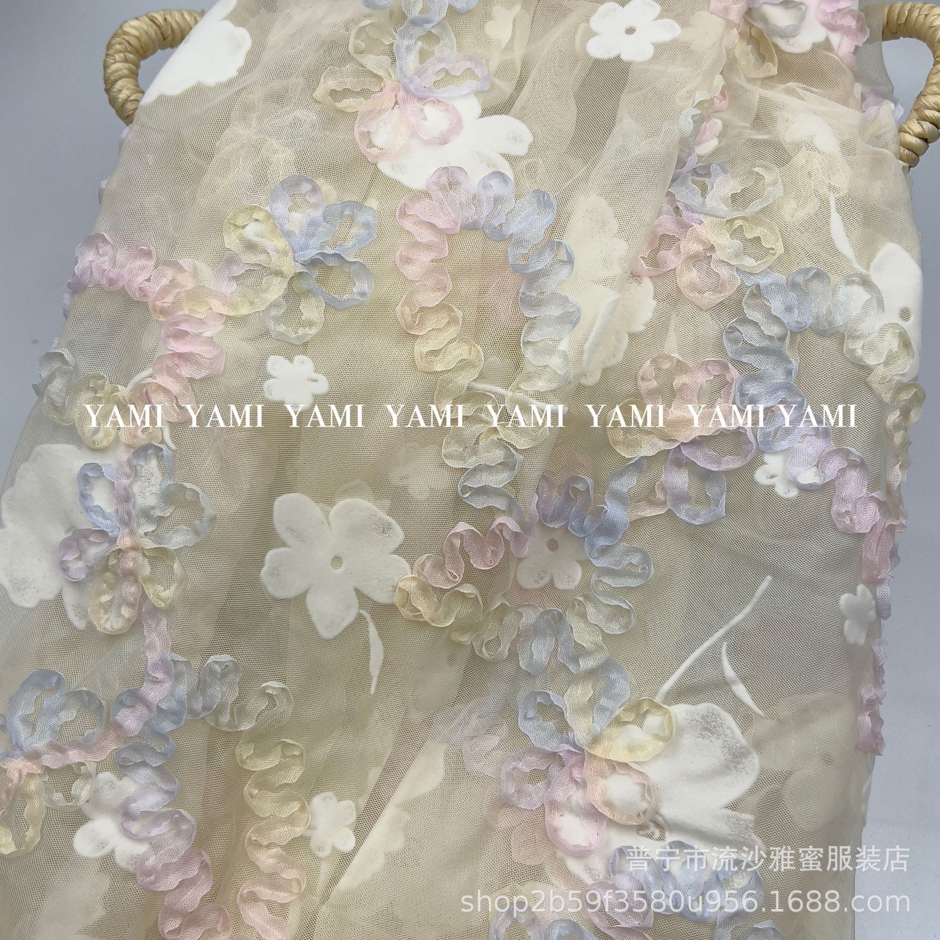 Plástico flocado con tela de malla bordada flor mariposa flocado de malla súper suave con encaje bordado ropa para niños tela Hanfu