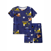 儿童汽车印花套装0-14岁夏季薄款短袖韩国雾霾蓝童装男童两件套潮
