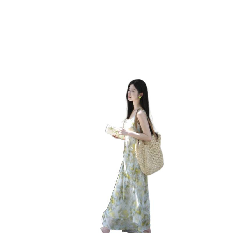 夏季穿搭套装女大码胖mm独特绝美旅游度假蕾丝刺绣花朵吊带连衣裙|undefined