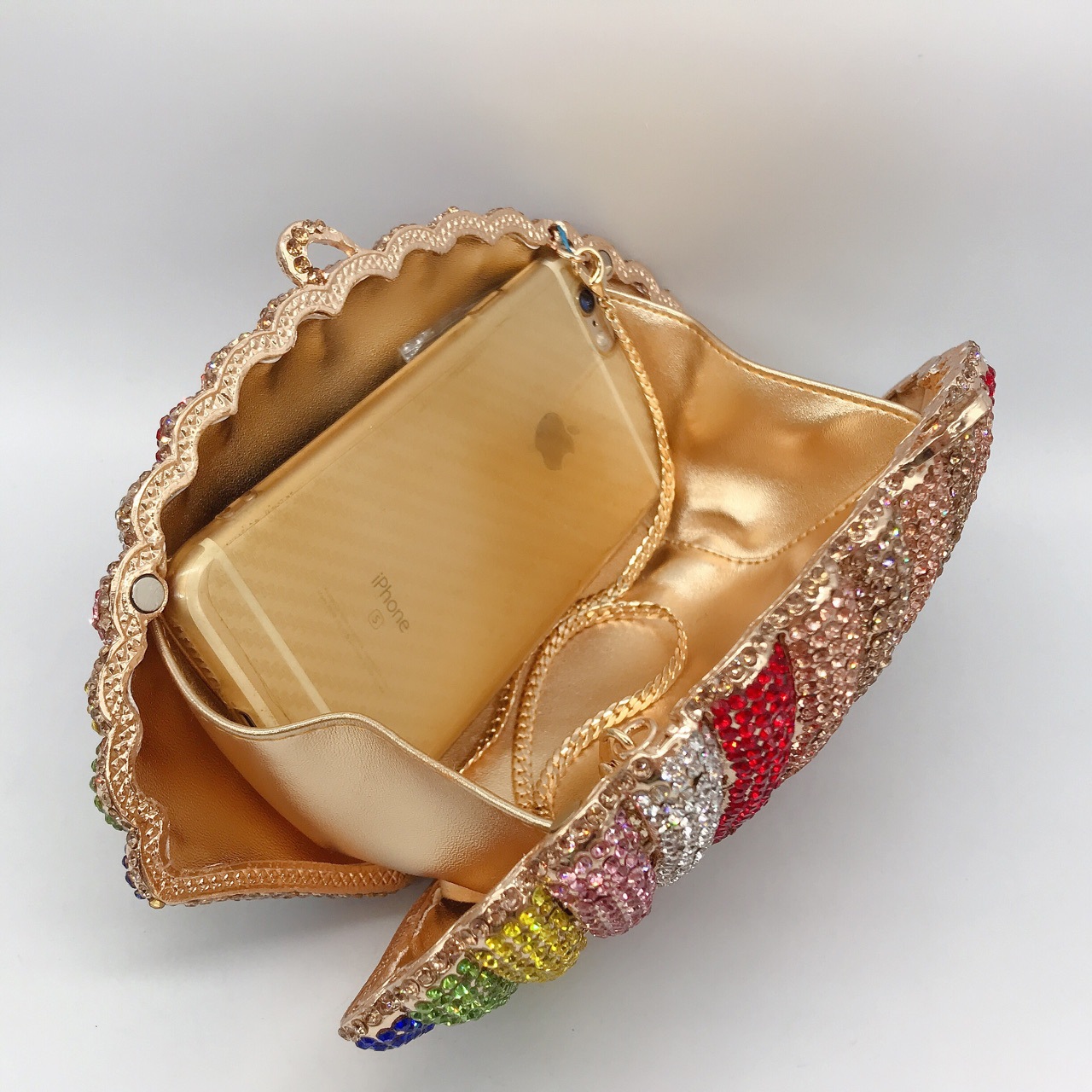 Túi Clutch Nữ Đính Đá Dạ Hội Hình Bánh Bao Màu Cầu Vồng 21×12×5 cm — Màu cầu vồng chi tiết 4