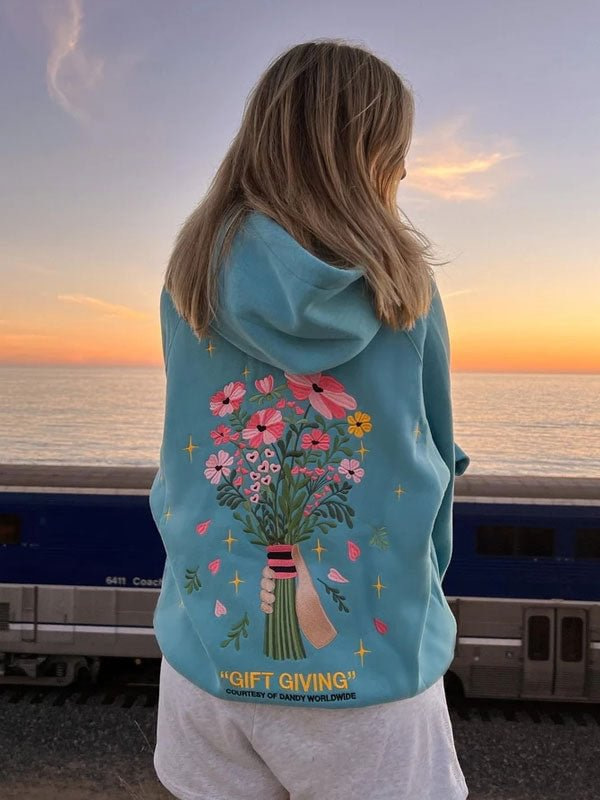 2024 New European Women's Dropped Shoulder Sleeve Thread Chasing Sunsets Brand Hoodie XS-5X_voghion.com