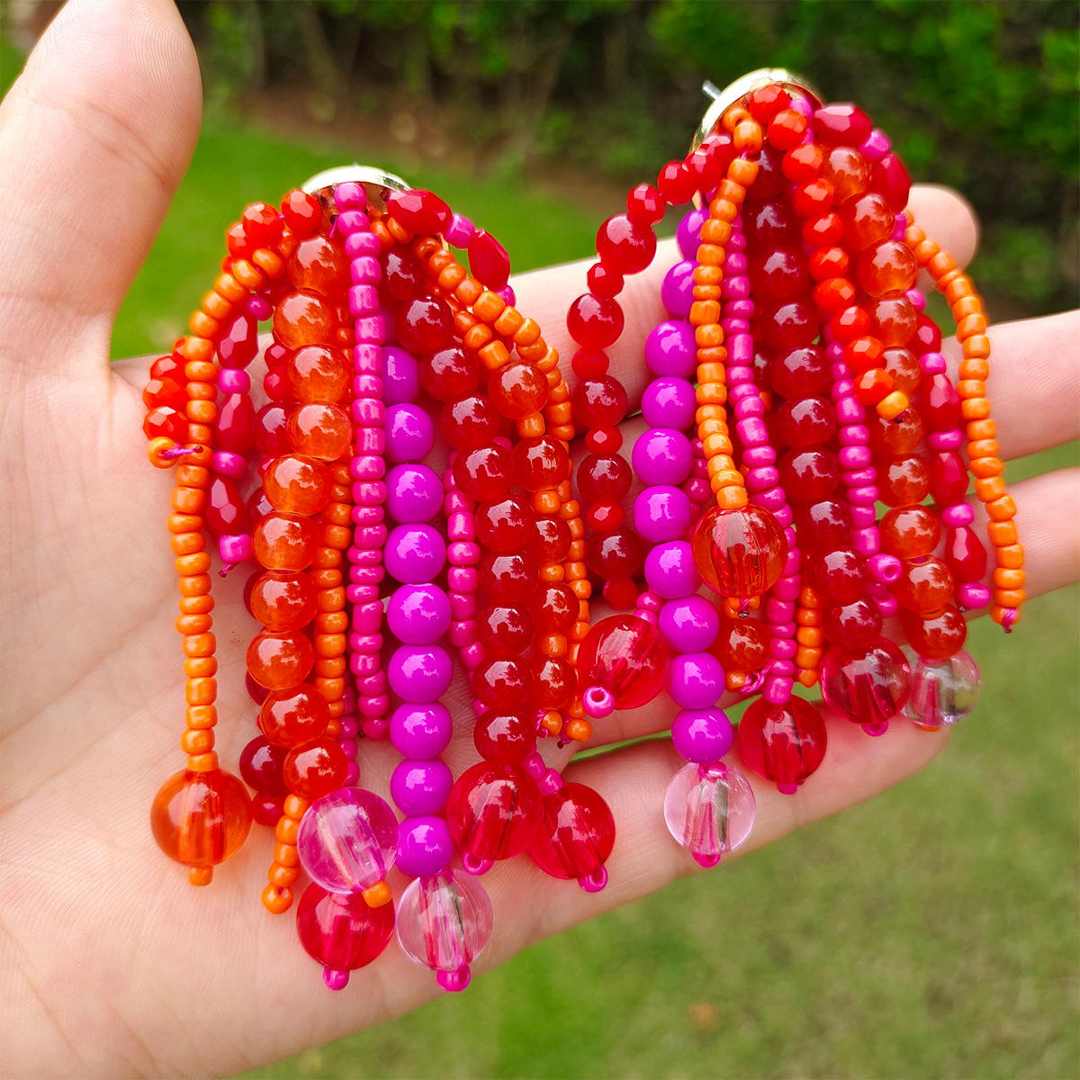 Bohemian Tassel Beaded Resin Tassel Earrings display picture 5