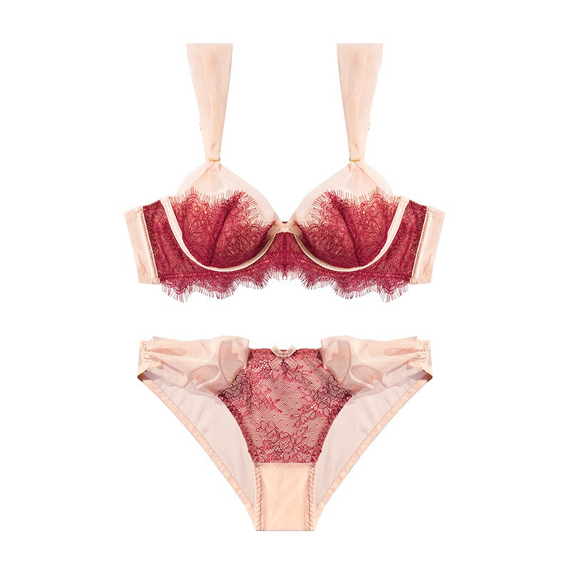 French Women's Sexy Small Chest Top Support Bra Set for Girls New Adjustable Strap 211001_voghion.com