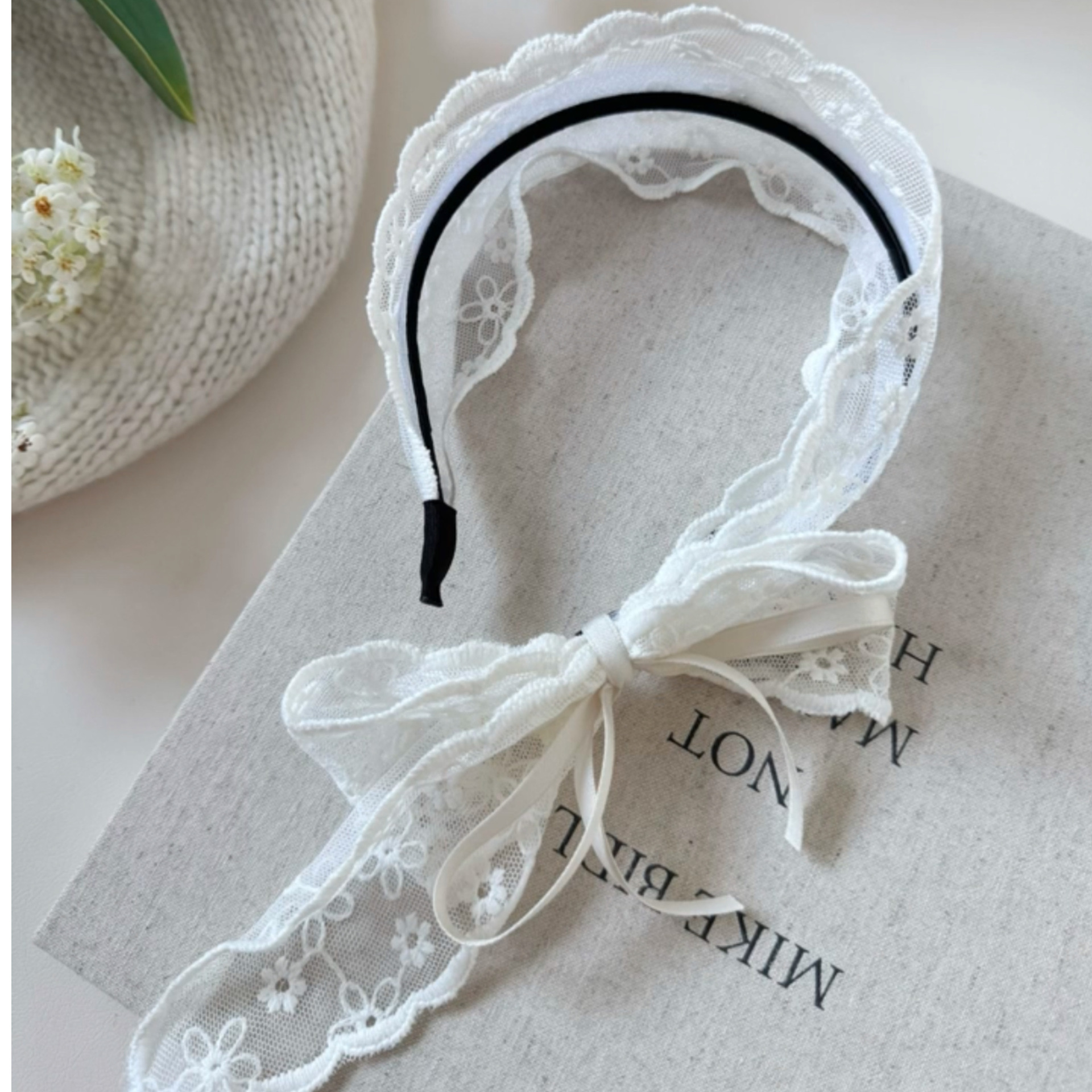 Diadema de ala ancha de encaje de lazo de malla francesa Diadema para mujer Estilo pastoral Cinta de verano Tocado Adornos para el cabello de alta calidad