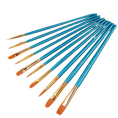 Nylon water chalk watercolor painting pen oil paint brush set 10 pieces with red rod and blue rod hook line pen
