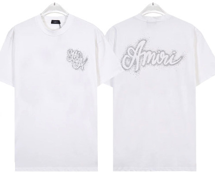 Amiri Cross-Border New AMIRI Letter Logo Hot Drilling Craft para hombres y mujeres camisetas de manga corta sueltas