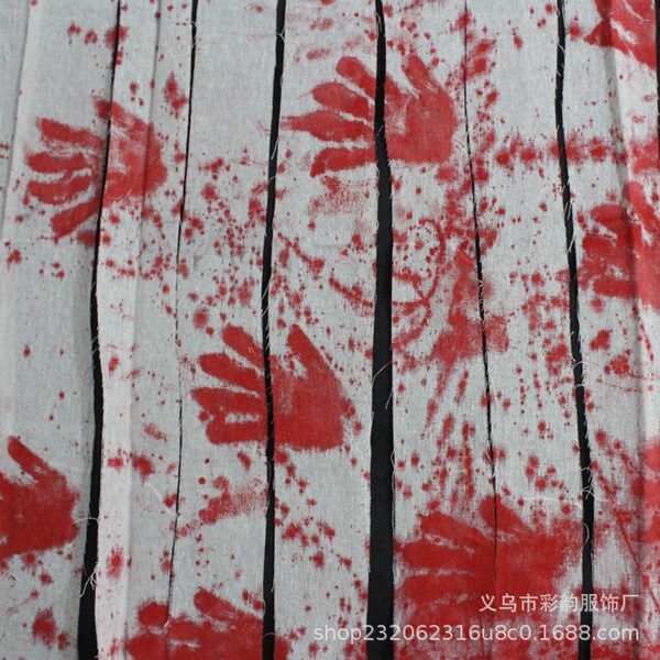 Halloween horror scene layout bloody handprint door curtain gauze…