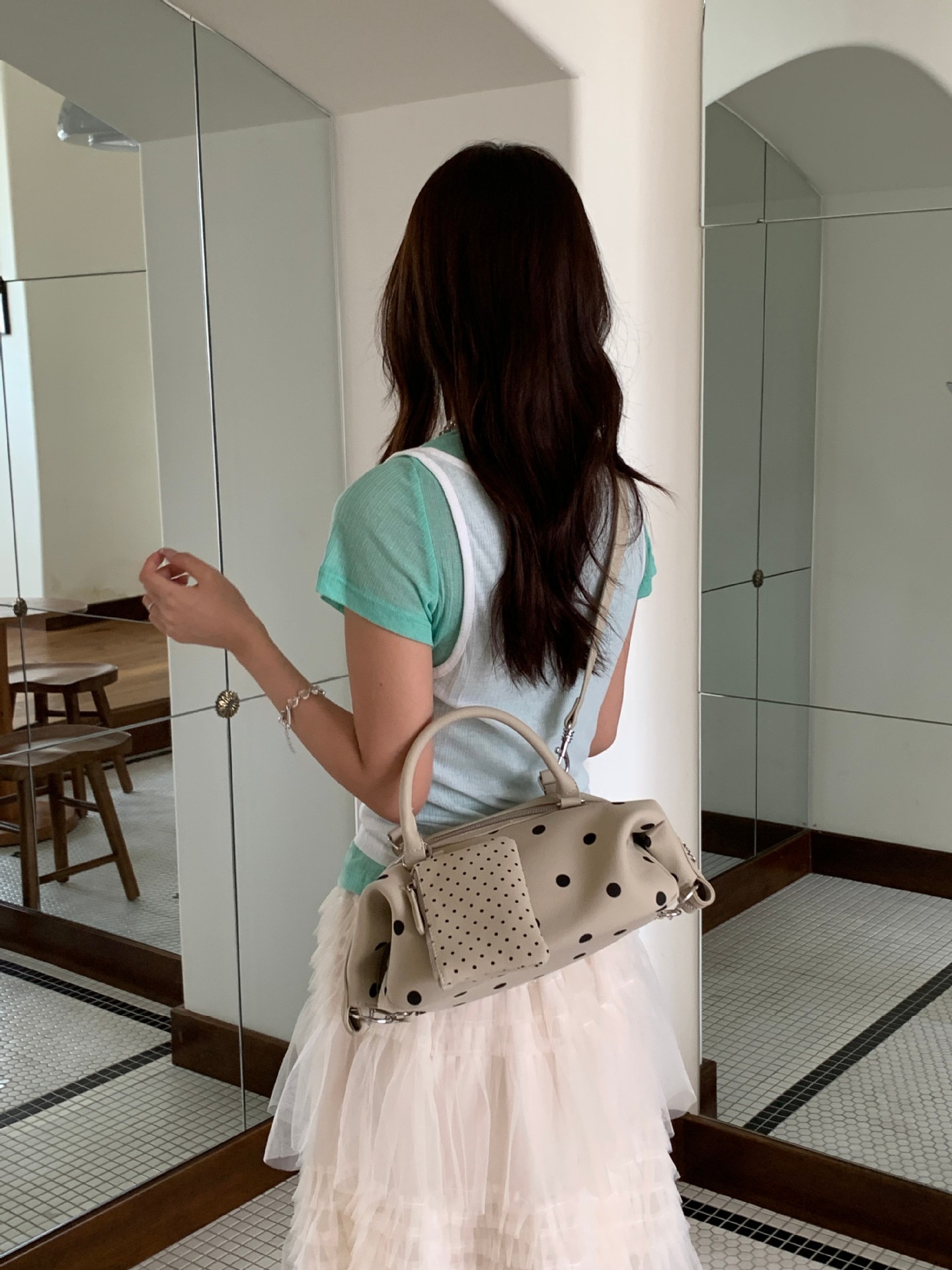 Polka Dot Boston Handle Crossbody Bag 21
