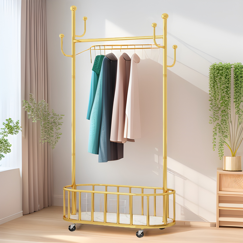 Household Floor Drying Rack with Frame Bedroom Hanger Movable Clothes Storage Rack with Wheels Nordic Style Coat Rack