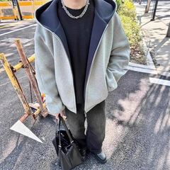 重磅硬挺双拉链开衫卫衣男2025秋冬季美式高街高级感廓形连帽外套