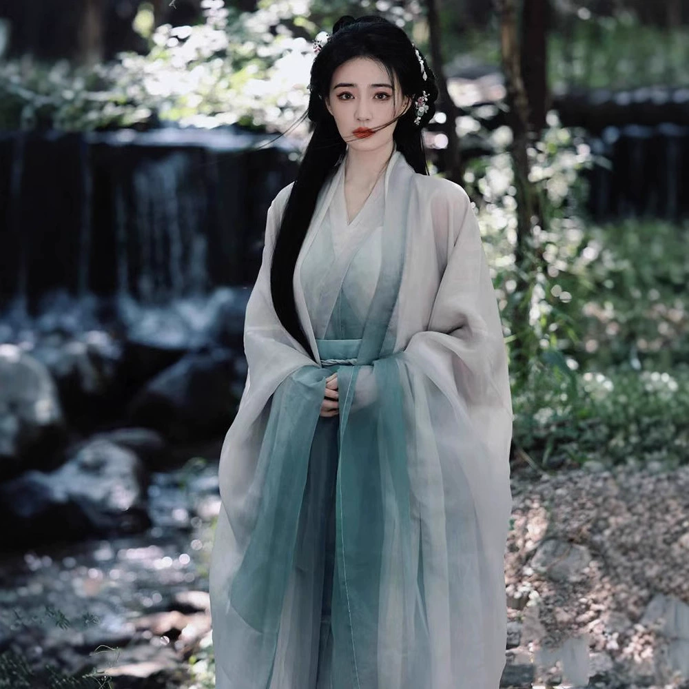 Женский стиль Ханфу в стиле Сю Лу, древний костюм династий Вэй, Цзинь, Северная и Южная династии, прохладная рубашка с широкими рукавами и перекрестным воротником, юбка-ру до талии и комплект с широкими рукавами.
