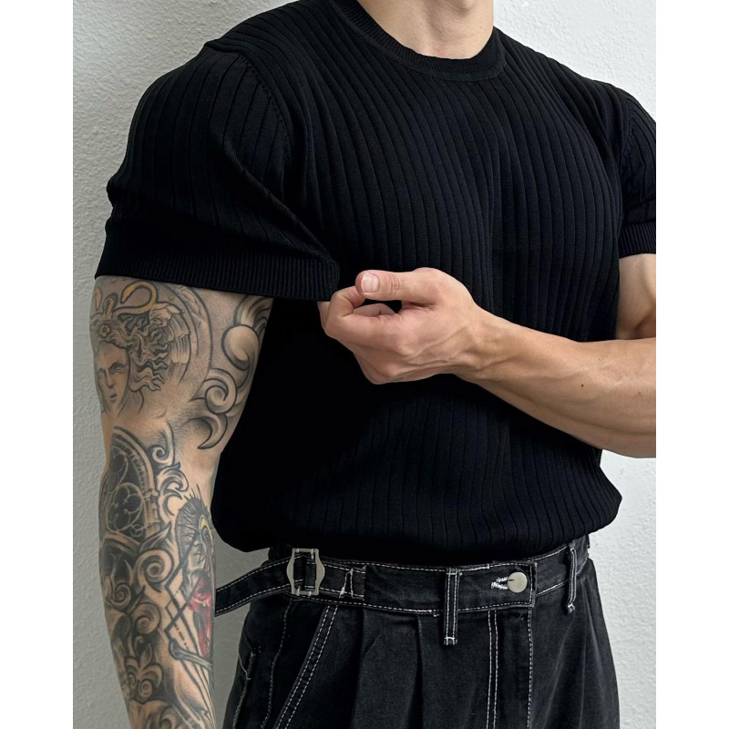 Summer thin knitted elastic trend sweater with a round collar